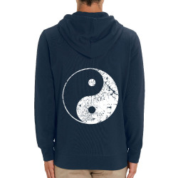Sweat homme zippé à capuche coton bio bleu marine Ying Yang (Ethnique)
