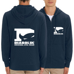Sweat homme zippé à capuche coton bio bleu marine Diabolik - D Logo (Diabolik)
