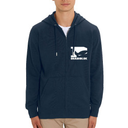 Sweat homme zippé à capuche coton bio bleu marine Diabolik - D Logo (Diabolik)