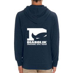 Sweat homme zippé à capuche coton bio bleu marine Diabolik - D Logo (Diabolik)