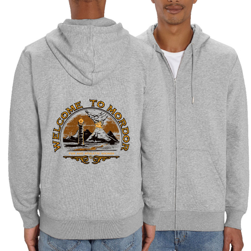 Sweat homme zippé à capuche coton bio gris chiné Welcome to Mordor (Le Duc,Films/Séries)