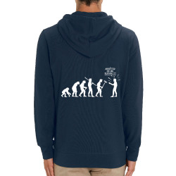 Sweat homme zippé à capuche coton bio bleu marine Arrêtez de me suivre (Gondrax,Humour,Evolution)