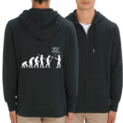 Sweat homme zippé à capuche coton bio noir Arrêtez de me suivre (Gondrax,Humour,Evolution)