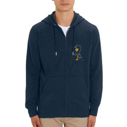 Sweat homme zippé à capuche coton bio bleu marine Bilboquet (Trabe,Humour)