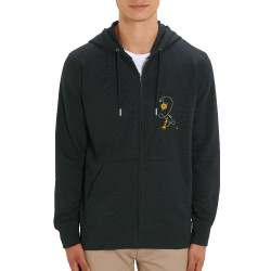 Sweat homme zippé à capuche coton bio noir Bilboquet (Trabe,Humour)