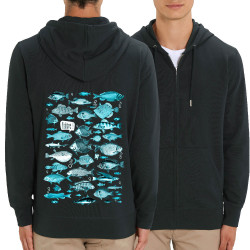 Sweat homme zippé à capuche coton bio noir Fishtre (Gondrax,Les Bébêtes,Animaux)