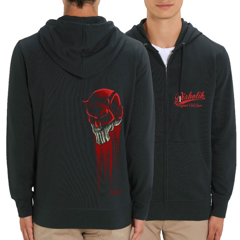 Sweat homme zippé à capuche coton bio noir Diabolik - Punisher (Diabolik,Têtes de morts)