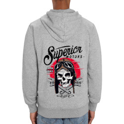 Sweat homme zippé à capuche coton bio gris chiné Copper Bones - Superior Motors (Copper Bones,Moto,Têtes de morts)