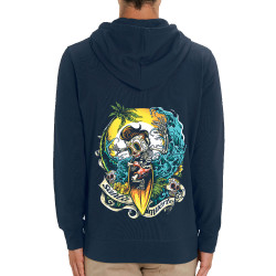 Sweat homme zippé à capuche coton bio bleu marine Santa Muerte - Surfin Skull (Santa Muerte,Têtes de morts,Skate)