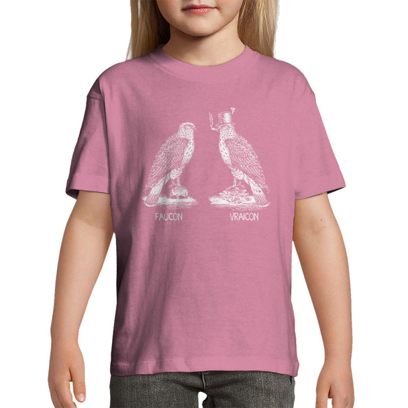 T-shirt enfant rose Faucon Vraicon (Gondrax,Les Bébêtes,Humour,Animaux,Humour)
