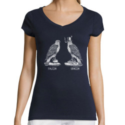 T-shirt femme col V bleu marine Faucon Vraicon (Gondrax,Les Bébêtes,Humour,Animaux,Humour)