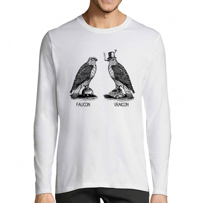 T-shirt homme manches longues blanc Faucon Vraicon (Gondrax,Les Bébêtes,Humour,Animaux,Humour)