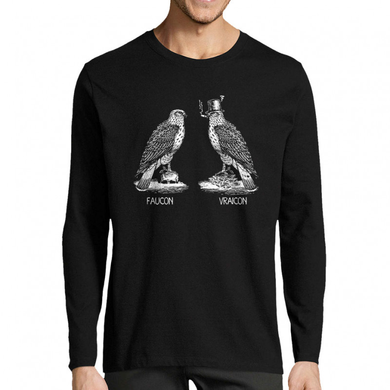 T-shirt homme manches longues noir Faucon Vraicon (Gondrax,Les Bébêtes,Humour,Animaux,Humour)