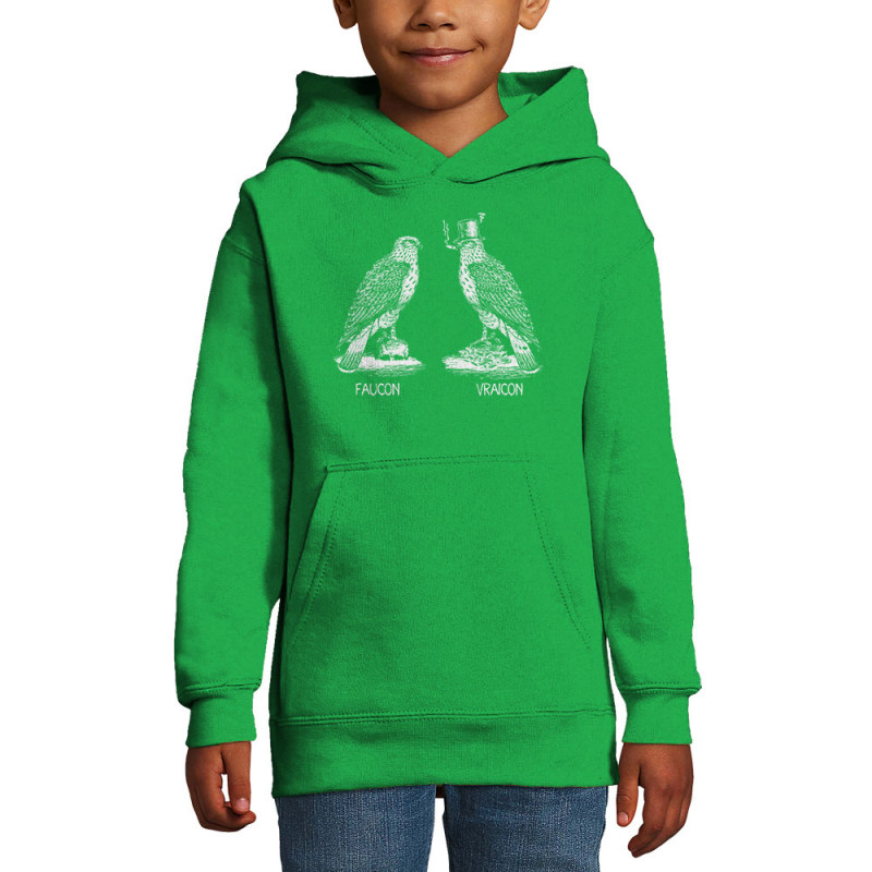 Sweat enfant à capuche vert prairie Faucon Vraicon (Gondrax,Les Bébêtes,Humour,Animaux,Humour)