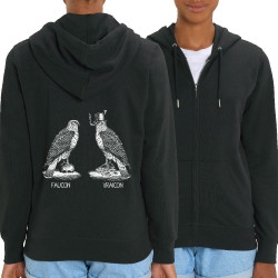 Sweat femme zippé à capuche coton bio noir Faucon Vraicon (Gondrax,Les Bébêtes,Humour,Animaux,Humour)