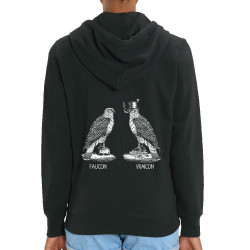 Sweat femme zippé à capuche coton bio noir Faucon Vraicon (Gondrax,Les Bébêtes,Humour,Animaux,Humour)