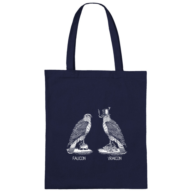 Sac shopping en toile bleu marine Faucon Vraicon (Gondrax,Les Bébêtes,Humour,Animaux,Humour)