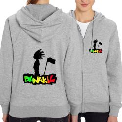 Sweat femme zippé à capuche coton bio gris chiné Danakil - Silhouette Flag (Danakil,Reggae)