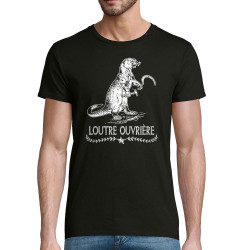 T-shirt homme coton bio noir Loutre Ouvrière (Gondrax,Les Bébêtes,Animaux,Humour)
