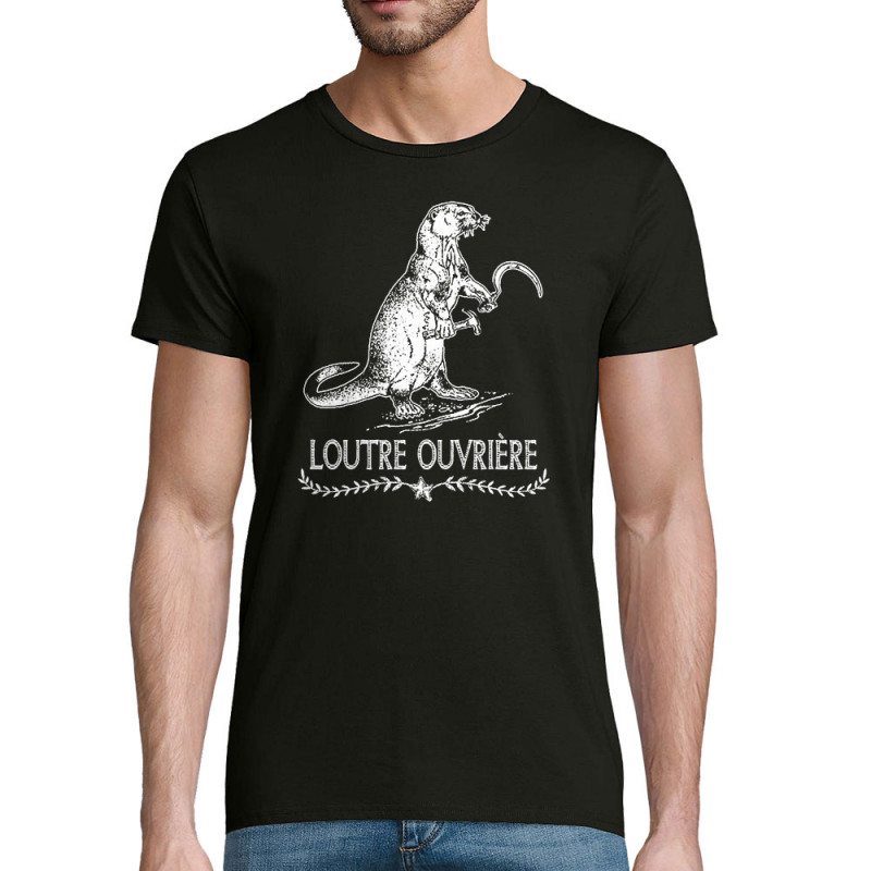 T-shirt homme coton bio noir Loutre Ouvrière (Gondrax,Les Bébêtes,Animaux,Humour)