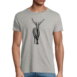T-shirt homme coton bio gris chiné Deer Trees (Caffein Art,Animaux)
