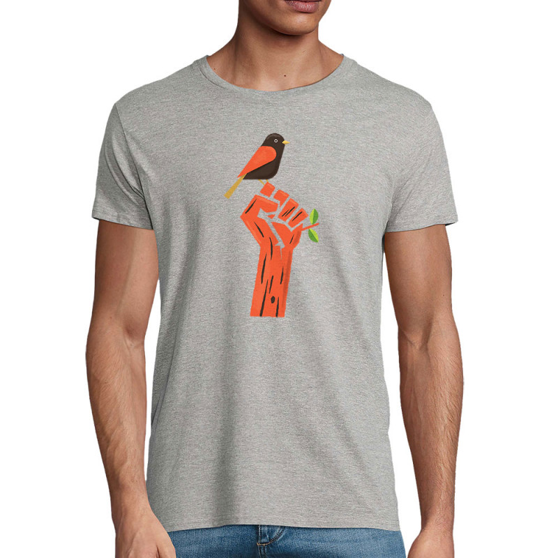 T-shirt homme coton bio gris chiné Résiste (Alex Kidd,Ecologie)