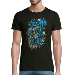 T-shirt homme coton bio noir Santa Muerte - Octopus Skull (Santa Muerte,Têtes de morts,Animaux)