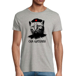 T-shirt homme coton bio gris chiné Cha Guevara (Animaux,Humour,Chats,Les Bébêtes)