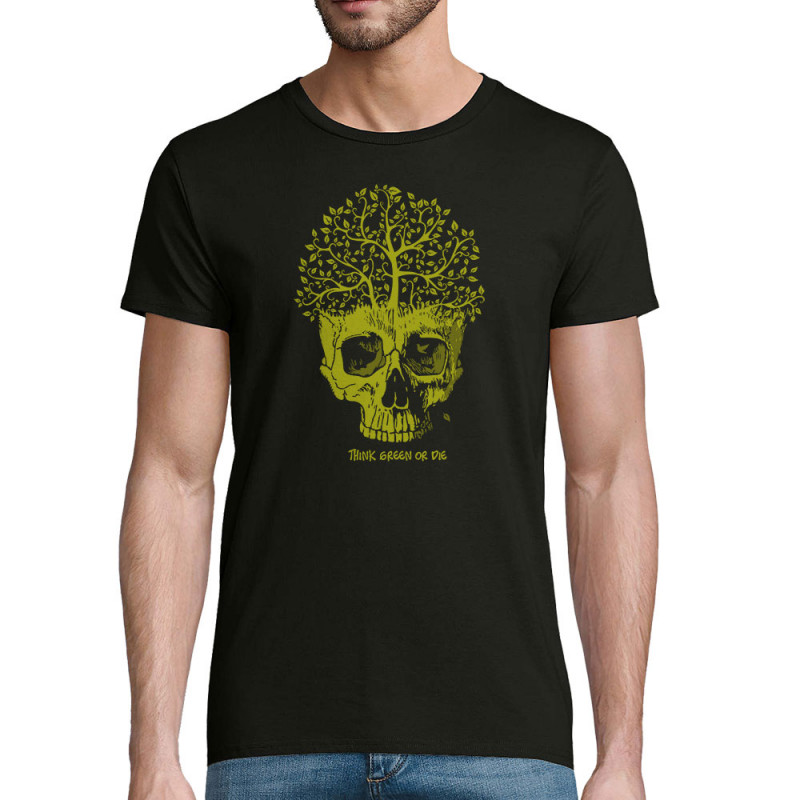 T-shirt homme coton bio noir Think green or die (Gondrax,Ecologie,Têtes de morts)