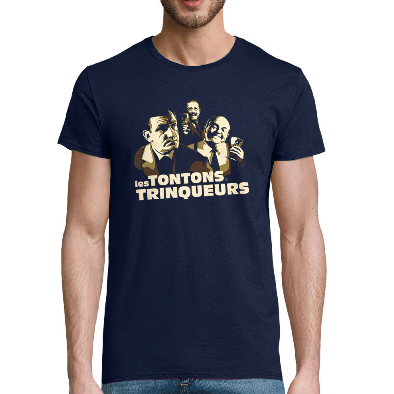 T-shirt homme coton bio bleu marine Les Tontons Trinqueurs (Trabe,Humour,Alcool,Les Tontons Flingueurs,Détournements)