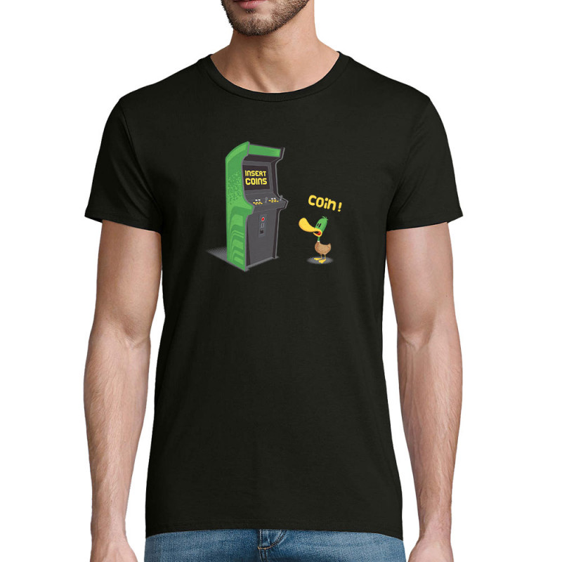 T-shirt homme coton bio noir Insert Coins (Ted Boundy,Animaux,Humour,Jeux Vidéo / Geek)