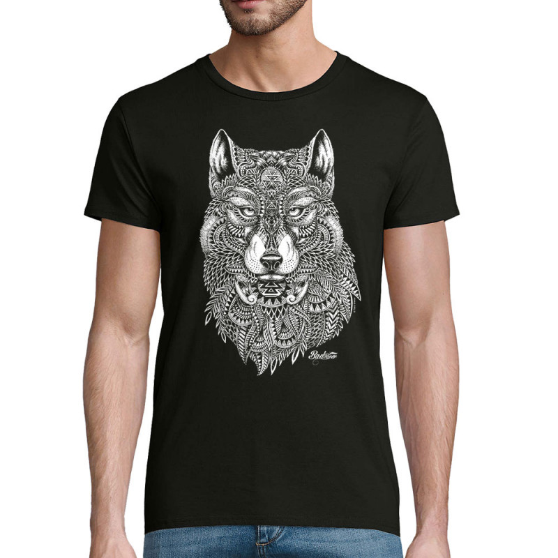 T-shirt homme coton bio noir Bad River - The Wolf (Taïry Greene,Bad River,Animaux)