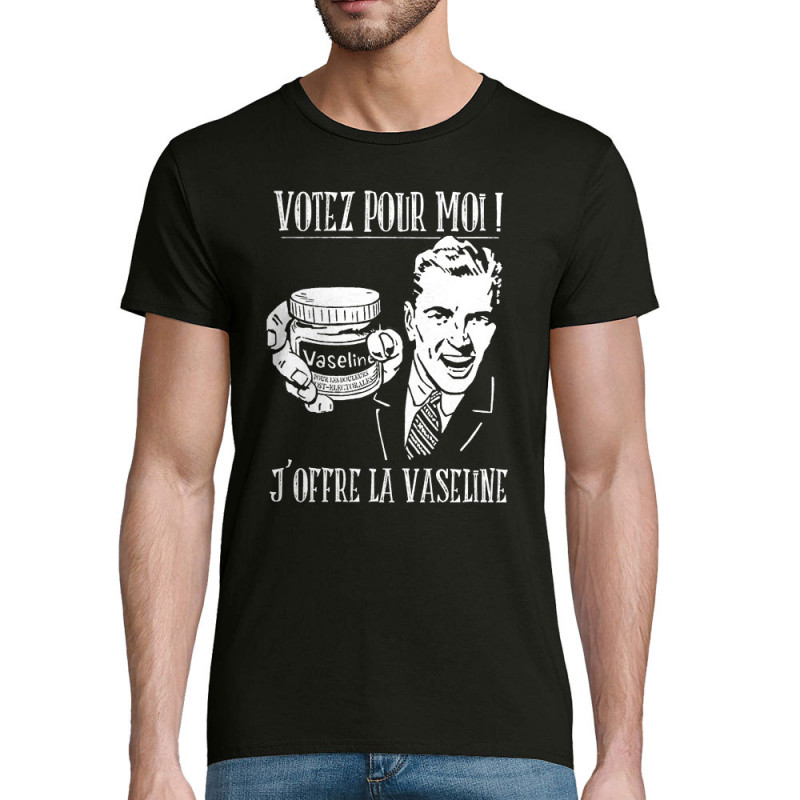 T-shirt homme coton bio noir Votez pour moi Vaseline (Gondrax,Slogans engagés,Elections)