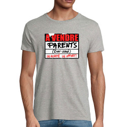 T-shirt homme coton bio gris chiné A vendre parents (Gondrax,Humour)