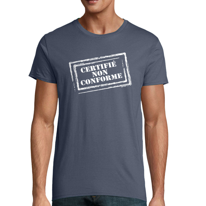 T-shirt homme coton bio bleu denim Certifié non conforme (Gondrax,Slogans engagés)