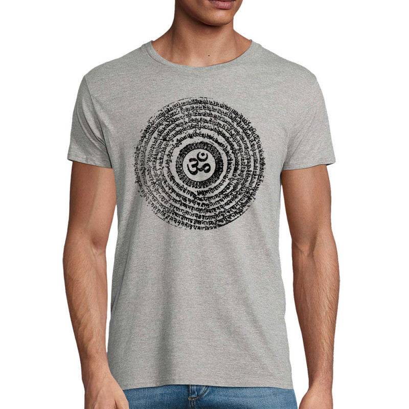 T-shirt homme coton bio gris chiné Ohm Spiral (Ethnique,teufeur)