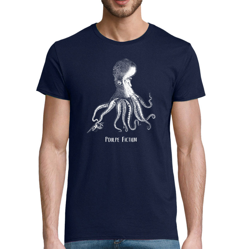 T-shirt homme coton bio bleu marine Poulpe Fiction (Gondrax,Les Bébêtes,Animaux,Films/Séries)