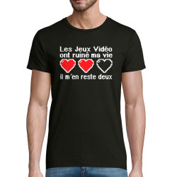 T-shirt homme coton bio noir Les jeux vidéo ont ruiné ma vie (Humour,Jeux Vidéo / Geek)