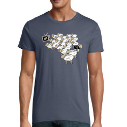 T-shirt homme coton bio bleu denim Moutons (Gondrax,Humour,Slogans engagés,Animaux)