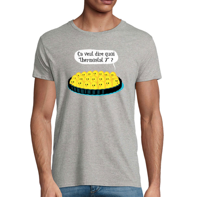 T-shirt homme coton bio gris chiné Ça veut dire quoi thermostat 7 (Ted Boundy,Animaux,Humour,Fruits & Légumes)