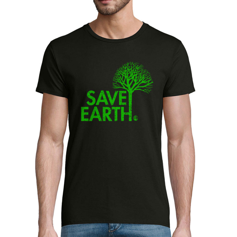 T-shirt homme coton bio noir Save Earth (Ecologie)