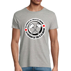 T-shirt homme coton bio gris chiné Le prolo se tue à la tâche (Slogans engagés)