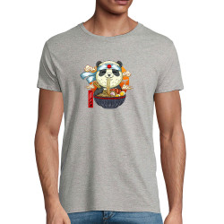 T-shirt homme coton bio gris chiné Asian Food Panda (Animaux,Manga Kawaï japan)