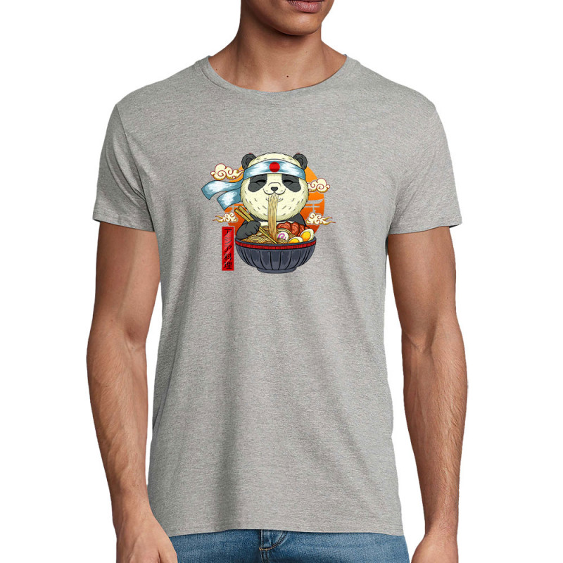 T-shirt homme coton bio gris chiné Asian Food Panda (Animaux,Manga Kawaï japan)