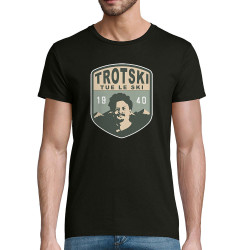T-shirt homme coton bio noir Trotski tue le ski (Andy,Humour)