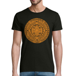 T-shirt homme coton bio noir Calendrier Aztèque (Ethnique)