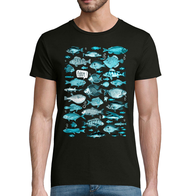 T-shirt homme coton bio noir Fishtre (Gondrax,Les Bébêtes,Animaux)