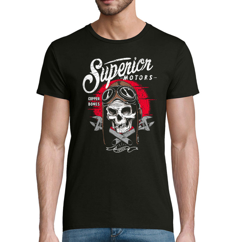 T-shirt homme coton bio noir Copper Bones - Superior Motors (Copper Bones,Moto,Têtes de morts)
