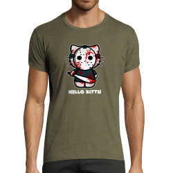T-shirt homme fit kaki chiné Hello Kittu (Blacksquare,Films/Séries,Humour,Manga Kawaï japan,Chats)