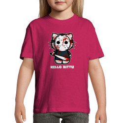 T-shirt enfant rose fushia Hello Kittu (Blacksquare,Films/Séries,Humour,Manga Kawaï japan,Chats)